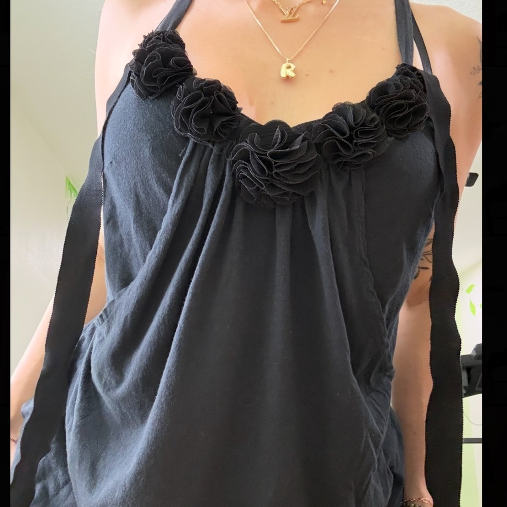 Y2K vintage Black Ruffled Women's Top tie straps